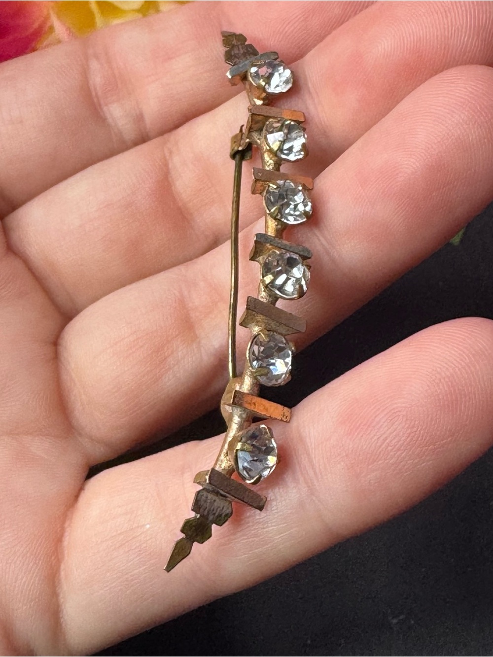 Vintage Rhinestone Bar Brooch - Clear Rhinestones - Picture 3 of 6